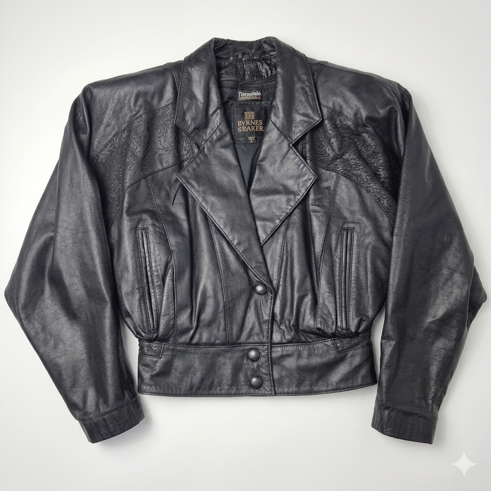 ​Vtg Byrnes & Baker Wilsons Leather Bomber Jacket 80s Textured Western Cropped S